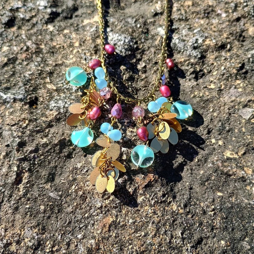 VTG gypsy core style charm necklace, deco style necklace, Pearl Necklace, Siren